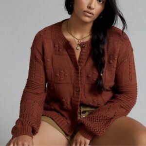 Anthropologie burgundy/dusty brown Cable-Knit Cardigan Sweater